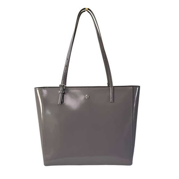 NWT Tory Burch Emerson Patent Leather Gray Tote - Picture 1 of 14